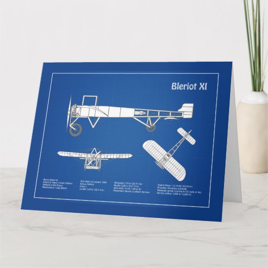 Bleriot XI - Vliegtuigblauwdruk Tekenplannen ABD Bedankkaart (Voorkant)