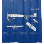 Bleriot XI - Vliegtuigblauwdruk Tekenplannen ABD Douchegordijn (Voorkant)