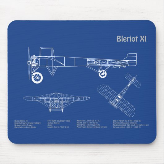 Bleriot XI - Vliegtuigblauwdruk Tekenplannen AD Muismat (Voorkant)
