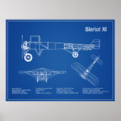 Bleriot XI - Vliegtuigblauwdruk Tekenplannen AD Poster (Voorkant)