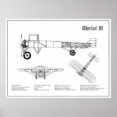 Bleriot XI - Vliegtuigblauwdruk Tekenplannen BD Poster (Voorkant)