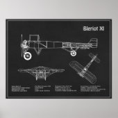 Bleriot XI - Vliegtuigblauwdruk Tekenplannen PD Poster (Voorkant)