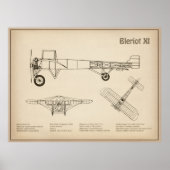 Bleriot XI - Vliegtuigblauwdruk Tekenplannen SD Poster (Voorkant)