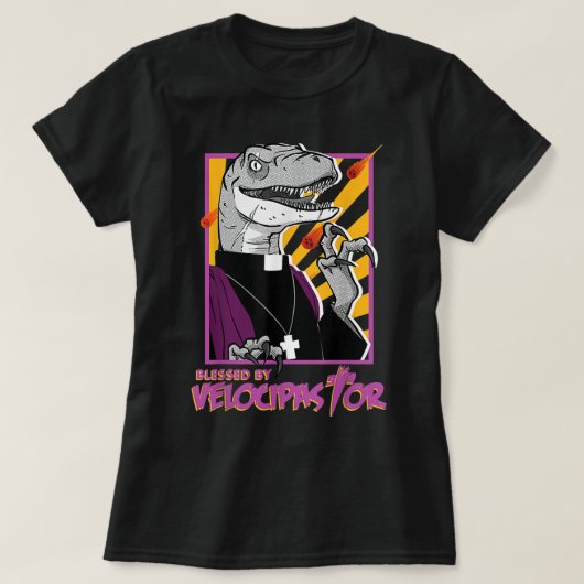 Bless by Velocipastor, Cool Dinosaur Parish Priest T-shirt (Design voorkant)