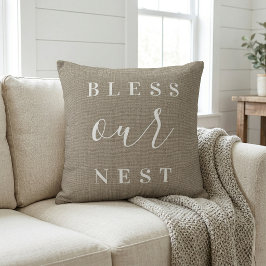 Bless Ons Nest | Rustieke Beige Boerderij Kussen