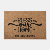 Bless Ons Thuis Gepersonaliseerde Nep Boerenbalt Deurmat (Voorkant)