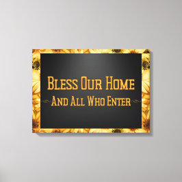 Bless Our Home Floral Wall Art Canvas Afdruk