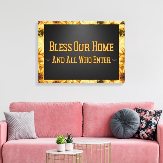 Bless Our Home Floral Wall Art Canvas Afdruk (Insitu (Woonkamer))