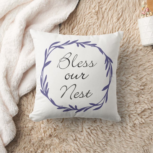 Bless Our Nest with Wreath Throw Pillow Kussen (Deken)