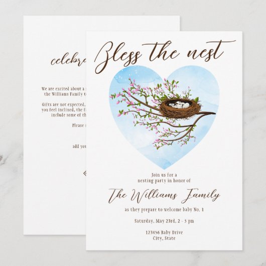 Bless the Nest Faith Baby shower Nesting Party (Bl Kaart (Voorkant / Achterkant)