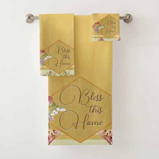"Bless this Home" Gouden Bloem Bad Handdoek (Insitu)