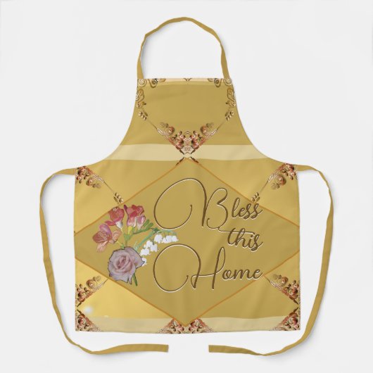 "Bless This Home" Gouden Oker Schort (Voorkant)