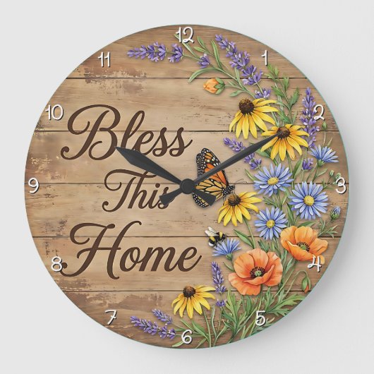 Bless This Home Meadow Butterfly Grote Klok (Voorkant)