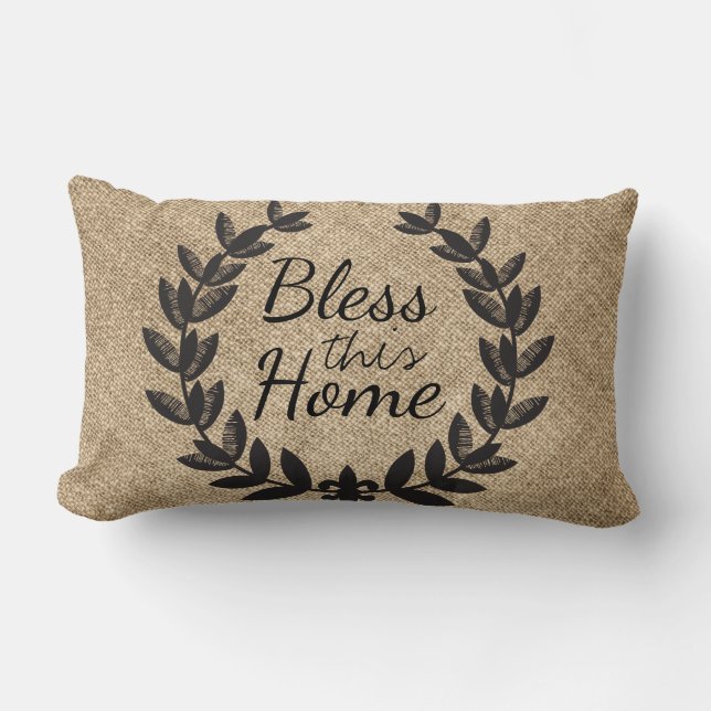 Bless This Home Rustic Faux Burlap Laurels Kussen (Voorkant)