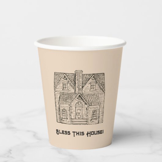 Bless This House met tekst en afbeelding sjablonen Papieren Bekers (Voorkant)