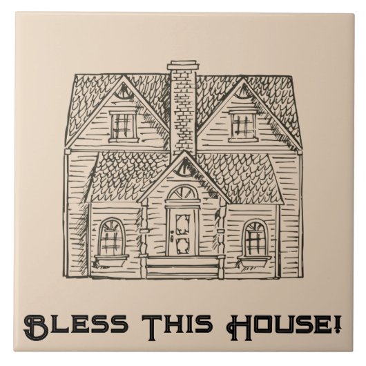 Bless This House met tekst en afbeelding sjablonen Tegeltje (Voorkant)