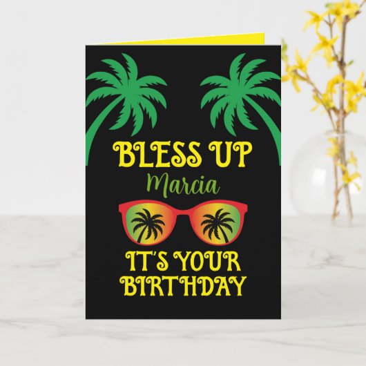 Bless Up Jamaicaanse Verjaardag Kaart (Gele Bloem)