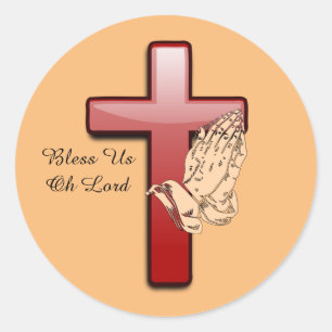 Bless Us Red Cross en Praying Hands Sticker