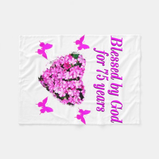 BLESSED 75TH BIRTHDAY FLORAL DESIGN FLEECE DEKEN (Voorkant (Horizontaal))