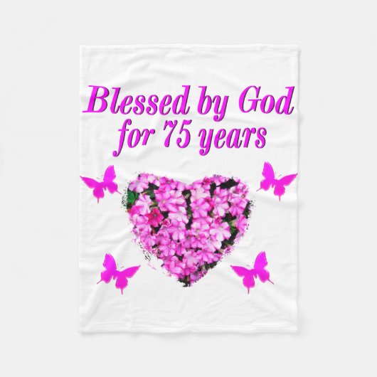 BLESSED 75TH BIRTHDAY FLORAL DESIGN FLEECE DEKEN (Voorkant)