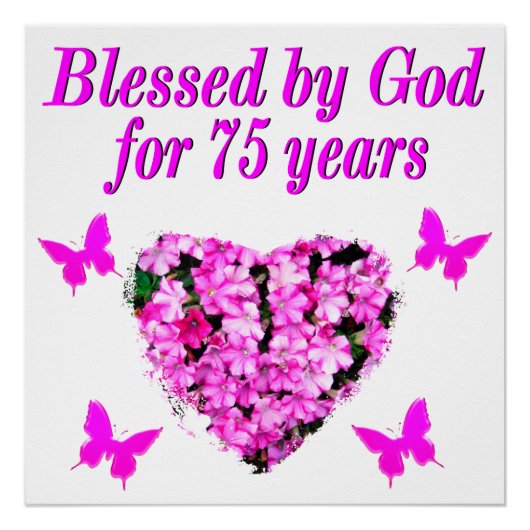 BLESSED 75TH BIRTHDAY FLORAL DESIGN PERFECT POSTER (Voorkant)