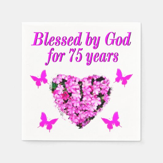 BLESSED 75TH BIRTHDAY FLORAL DESIGN SERVETTEN (Voorkant)