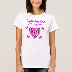 BLESSED 75TH BIRTHDAY FLORAL DESIGN T-SHIRT