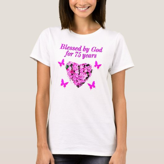 BLESSED 75TH BIRTHDAY FLORAL DESIGN T-SHIRT (Voorkant)