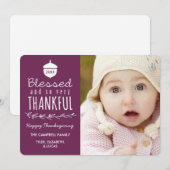 Blessed and Thankful Thanksgiving Foto Plum Feestdagenkaart (Voorkant / Achterkant)