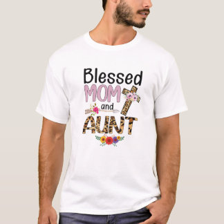 Blessed Aunt Leopard Womens Floral Aunt Mothers Da T-shirt