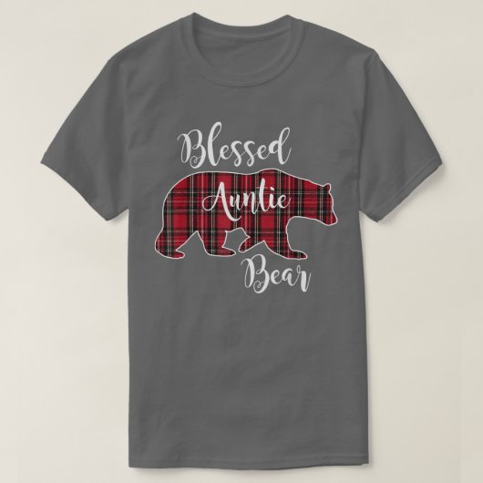 Blessed Auntie Bear Red Tartan Plaid Pattern Fun A T-shirt (Design voorkant)
