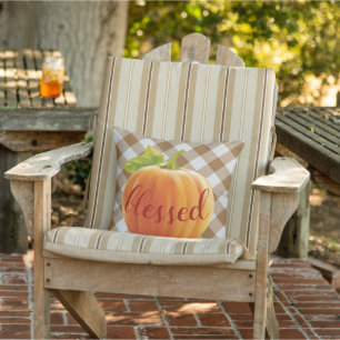 Blessed Autumn Harvest Pumpkin on Gingham Buitenkussen