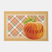 Blessed Autumn Harvest Pumpkin on Gingham Deurmat (Voorkant)