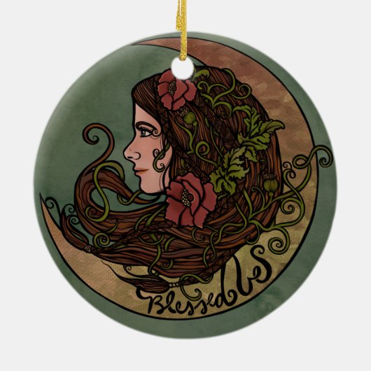 Blessed Be Moon Goddess Pagan Art Keramisch Ornament (Achterkant)