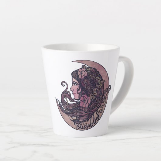 Blessed Be Moon Goddess Pagan Art Latte Mok (Rechterhoek)