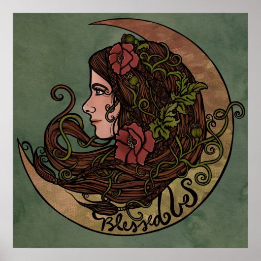 Blessed Be Moon Goddess Pagan Art Poster (Voorkant)