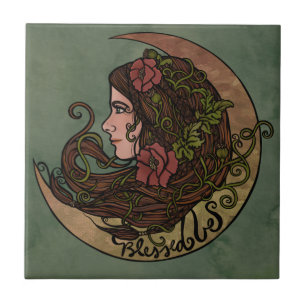 Blessed Be Moon Goddess Pagan Art Tegeltje