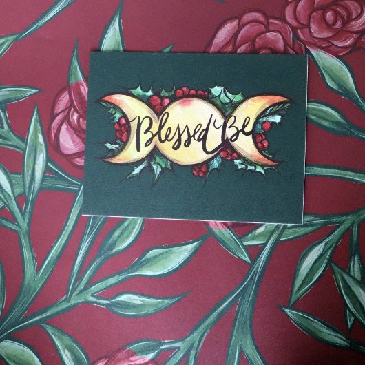 Blessed be Triple Moon Goddess Holly Yule Briefkaart