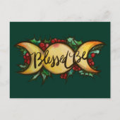 Blessed be Triple Moon Goddess Holly Yule Feestdagenkaart (Voorkant)