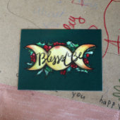 Blessed be Triple Moon Goddess Holly Yule Feestdagenkaart