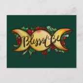 Blessed be Triple Moon Goddess Holly Yule Feestdagenkaart (Voorkant)