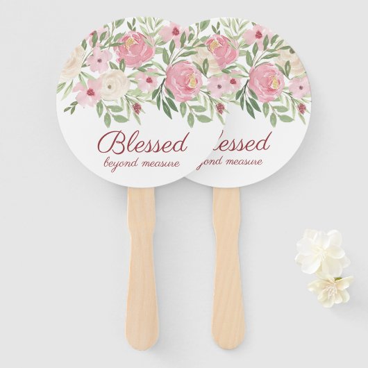 Blessed Beyond Measure Pink Floral  Handwaaier (Voorkant en achterkant)