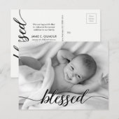 Blessed Black White Baby Fotogeboorteaankondiging Aankondigingskaart (Voorkant / Achterkant)