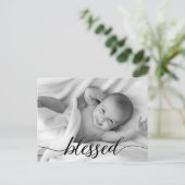 Blessed Black White Baby Fotogeboorteaankondiging Aankondigingskaart (Staand voorkant)