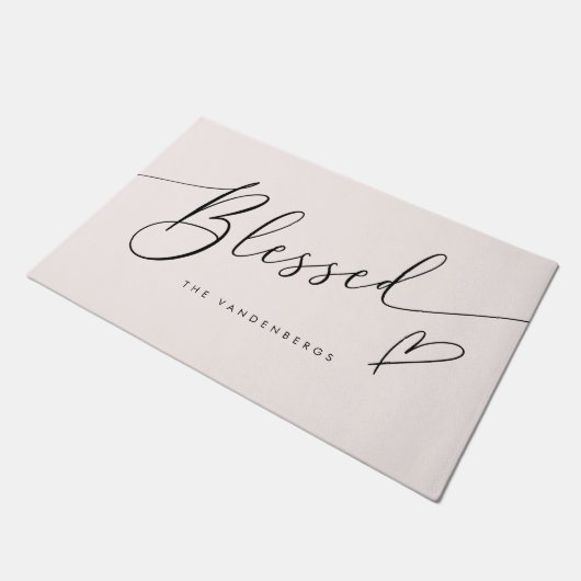 Blessed Blush Pink Heart Typography Deurmat (Schuin)