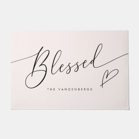 Blessed Blush Pink Heart Typography Deurmat (Voorkant)
