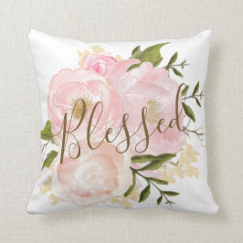 BLESSED / Blush roze Waterverf Floral Peonies Kussen