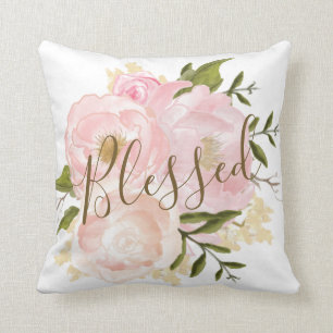 BLESSED / Blush roze Waterverf Floral Peonies Kussen