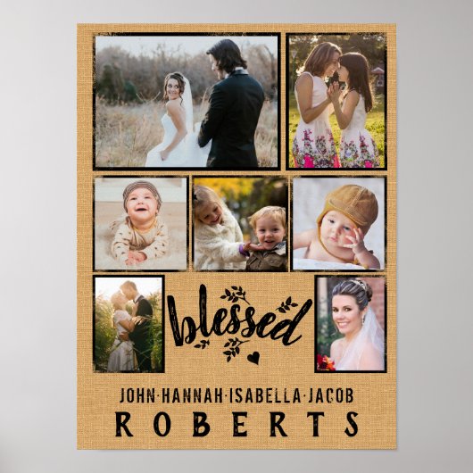 Blessed Burlap Farmhouse 7 Familie Foto Collage Poster (Voorkant)