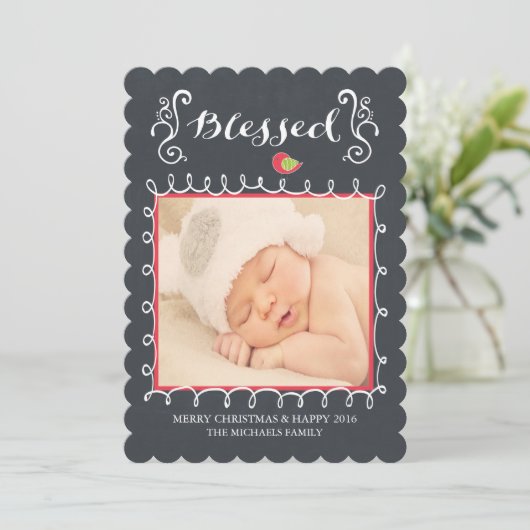 Blessed Chalkboard Family Holiday Photo Card Feestdagenkaart (Staand voorkant)